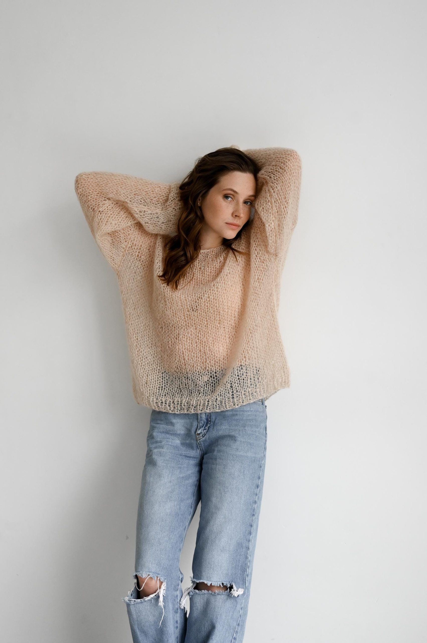 Handmade Mohair Pullover Sweater: Oversized Grey Knitwear
