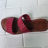 Double Strap Braided Moroccan Sandals For Women – Handmade Red Leather Summer Flats – Artisan Slip-on Shoes 37 To 42 – Real Leather Slides
