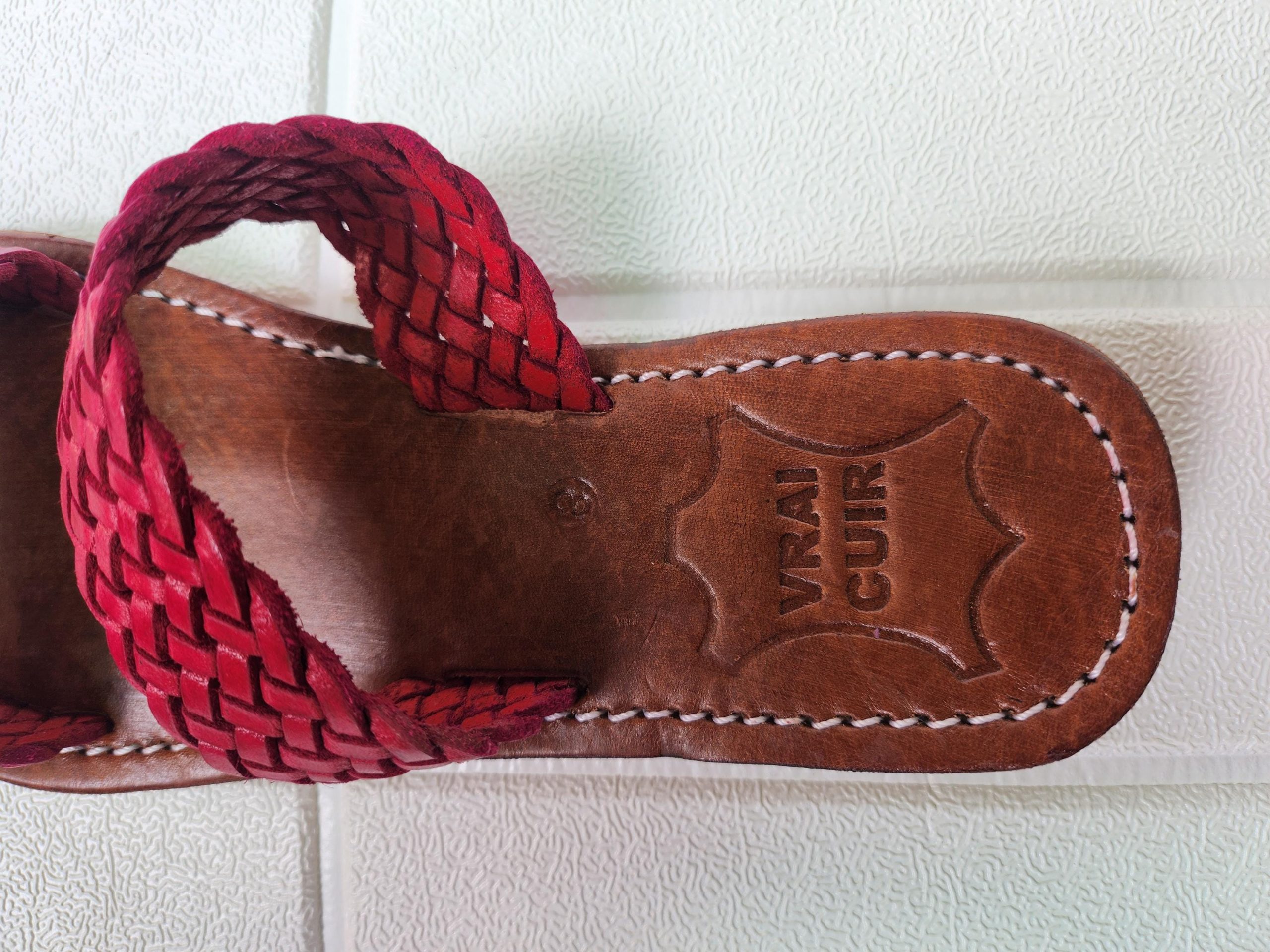 Double Strap Braided Moroccan Sandals For Women – Handmade Red Leather Summer Flats – Artisan Slip-on Shoes 37 To 42 – Real Leather Slides