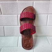 Double Strap Braided Moroccan Sandals For Women – Handmade Red Leather Summer Flats – Artisan Slip-on Shoes 37 To 42 – Real Leather Slides