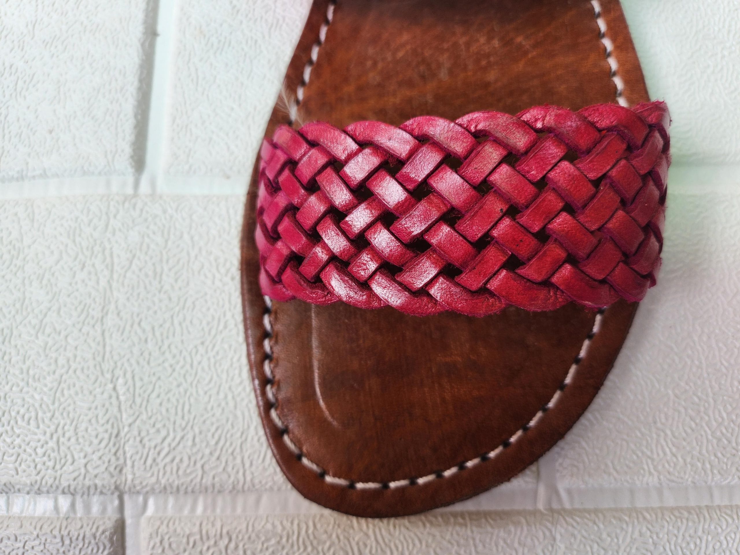Double Strap Braided Moroccan Sandals For Women – Handmade Red Leather Summer Flats – Artisan Slip-on Shoes 37 To 42 – Real Leather Slides