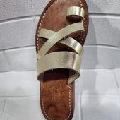 Gold Leather Moroccan Sandals For Women – Handmade Crisscross Flat Summer Shoes – Toe Ring Boho Slip-ons – Metallic Comfy Flats –