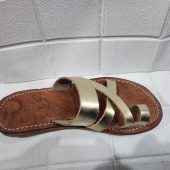 Gold Leather Moroccan Sandals For Women – Handmade Crisscross Flat Summer Shoes – Toe Ring Boho Slip-ons – Metallic Comfy Flats –