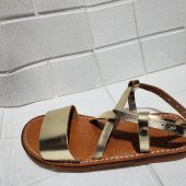 Gold Leather Moroccan Sandals – Handmade Summer Shoes For Women – Crisscross Flat Sandals With Ankle Strap – Boho Chic Comfy Slides –