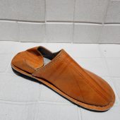 Handmade Moroccan Leather Babouche Slippers – Traditional Artisan House Shoes – Natural Orange Mule Flats – Soft Sole Indoor Shoes For Men