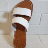 Handmade White Leather Sandals For Women – Moroccan Double Strap Summer Flats – Minimalist Boho Beach Shoes – Comfy Flat Slides –