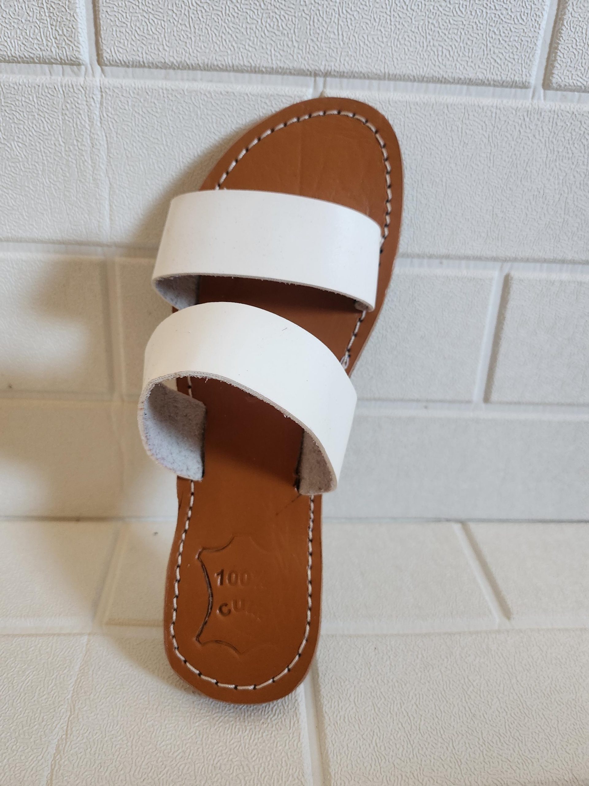 Handmade White Leather Sandals For Women – Moroccan Double Strap Summer Flats – Minimalist Boho Beach Shoes – Comfy Flat Slides –