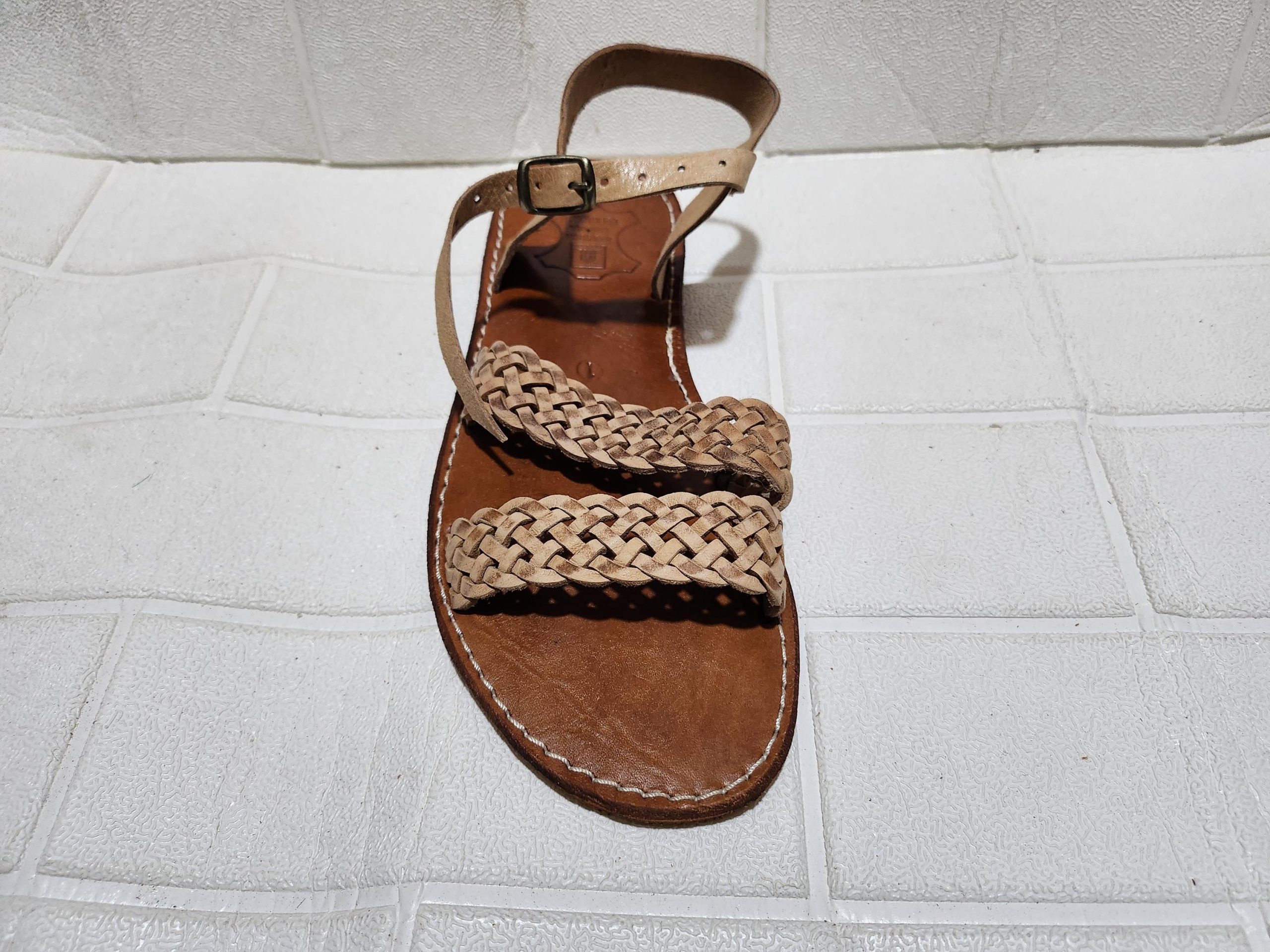 Handmade Moroccan Leather Sandals – Braided Flat Sandals For Women – Natural Tan Summer Shoes With Ankle Strap – Artisanmoroccatelie