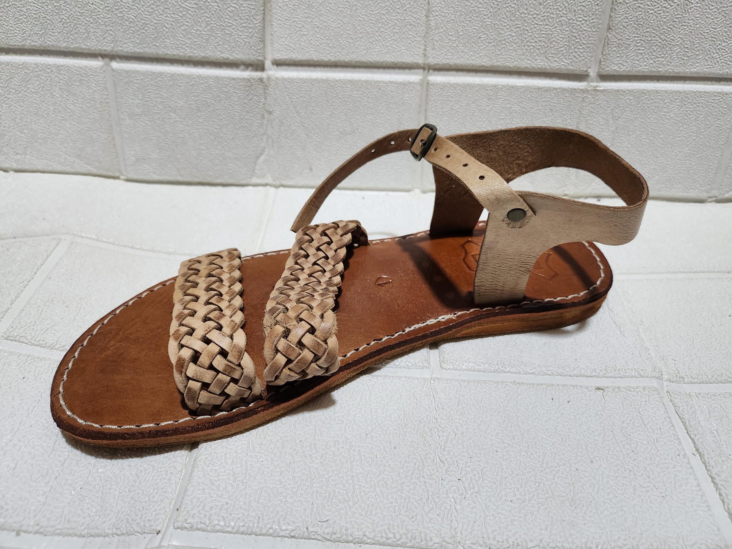 Handmade Moroccan Leather Sandals – Braided Flat Sandals For Women – Natural Tan Summer Shoes With Ankle Strap – Artisanmoroccatelie