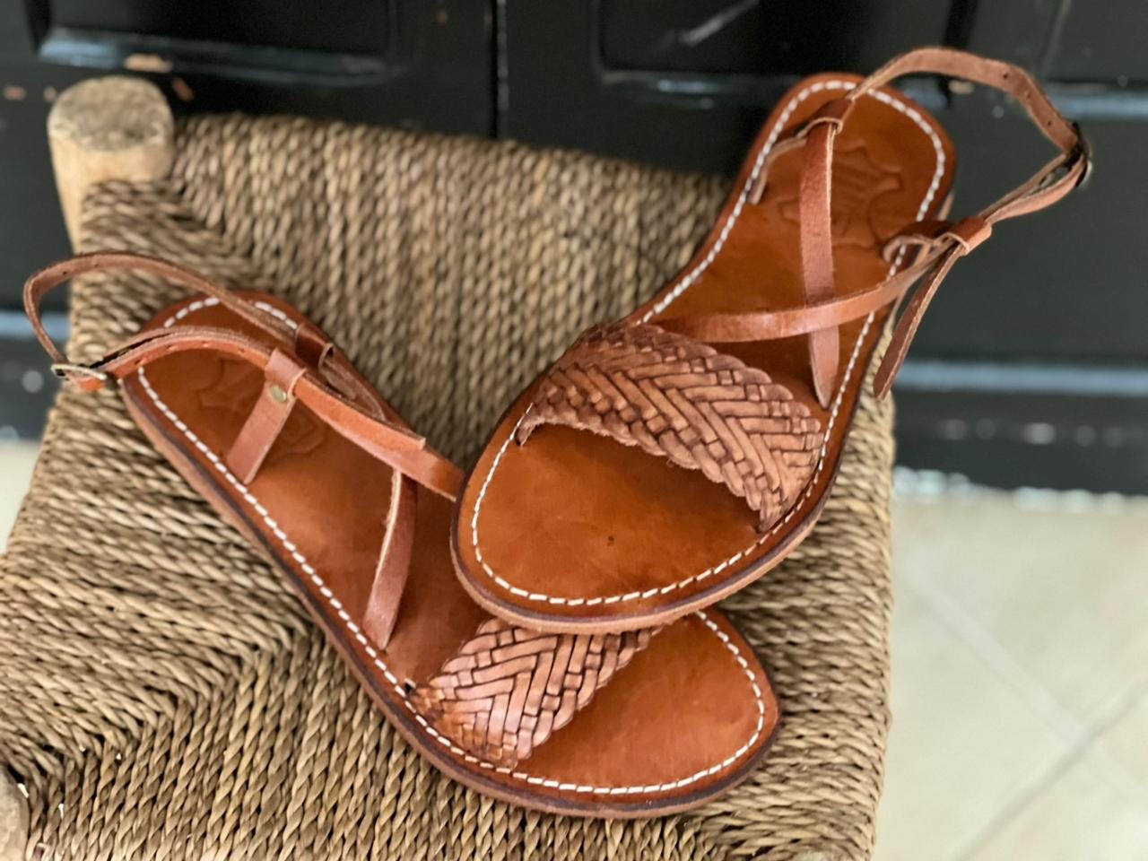 Handmade Moroccan Leather Sandals Women – Brown Flat Strappy Toe Loop Shoes